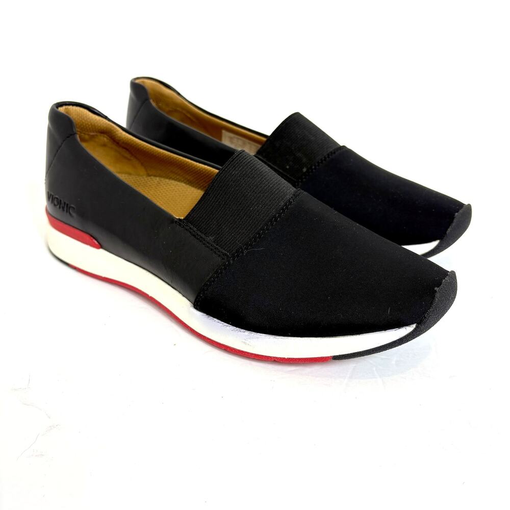 Vionic - Cameo Leather Slip On Sneaker Walking Shoe- Black - Women's 8.5